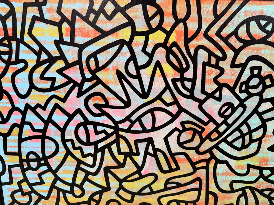 Santos Orellana (B. 1974, American) Original Acrylic Painting On Plywood Signed Verso 'The Art Of Santos' Urban Pop Artwork 36' X 24' With Substantial Hand Painted Wooden Frame SO-APR2021-005 Estimate $1,300-$1,700 [Photo 2]