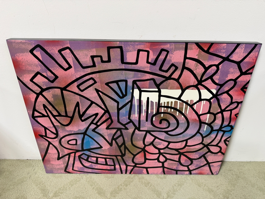 Santos Orellana (B. 1974, American) Original Acrylic Painting On Plywood Signed Verso 'The Art Of Santos' Urban Pop Artwork 36' X 24' With Solid Hand Painted Wooden Frame SO-May2016-040 Estimate $1,300-$1,700 [Photo 4]
