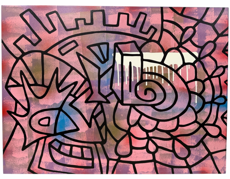 Santos Orellana (B. 1974, American) Original Acrylic Painting On Plywood Signed Verso 'The Art Of Santos' Urban Pop Artwork 36' X 24' With Solid Hand Painted Wooden Frame SO-May2016-040 Estimate $1,300-$1,700