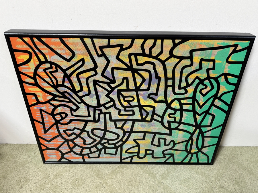 Santos Orellana (B. 1974, American) Original Acrylic Painting On Plywood Signed Verso 'The Art Of Santos' Urban Pop Artwork 36' X 24' With Substantial Hand Painted Wooden Frame SO-JUL 2020-068 Estimate $1,300-$1,700 [Photo 3]