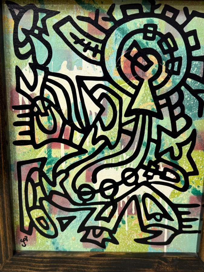 Santos Orellana (B. 1974, American) Original Acrylic Painting On Plywood Signed Bottom Left 'The Art Of Santos' Urban Pop Artwork 10' X 13' With Substantial Hand Painted Wooden Frame 13' X 16' Estimate $200-$250 [Photo 2]