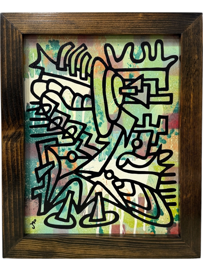 Santos Orellana (B. 1974, American) Original Acrylic Painting On Plywood Signed Bottom Left 'The Art Of Santos' Urban Pop Artwork 10' X 13' With Substantial Hand Painted Wooden Frame 13' X 16' Estimate $200-$250