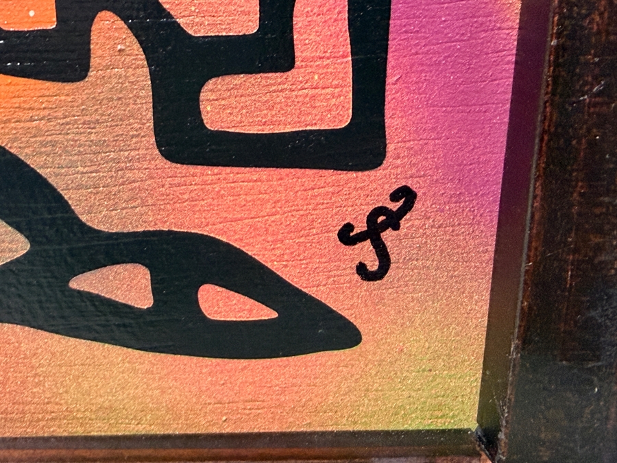 Santos Orellana (B. 1974, American) Original Acrylic Painting On Plywood Signed Bottom Right 'The Art Of Santos' Urban Pop Artwork 10' X 13' With Substantial Hand Painted Wooden Frame 13' X 16' Simetria #10 Estimate $200-$250 [Photo 3]
