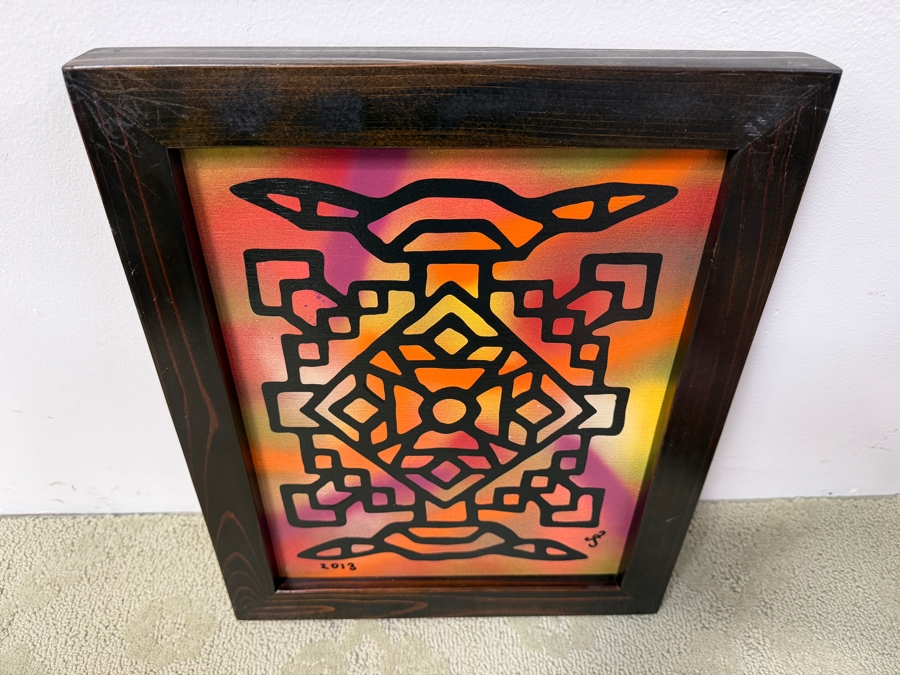 Santos Orellana (B. 1974, American) Original Acrylic Painting On Plywood Signed Bottom Right 'The Art Of Santos' Urban Pop Artwork 10' X 13' With Substantial Hand Painted Wooden Frame 13' X 16' Simetria #10 Estimate $200-$250 [Photo 4]