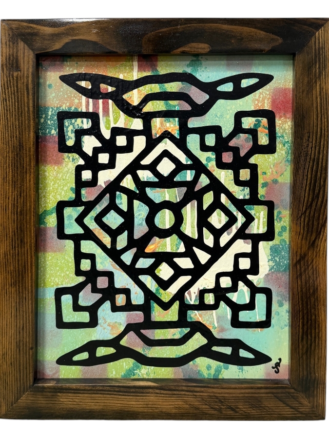 Santos Orellana (B. 1974, American) Original Acrylic Painting On Plywood Signed Bottom Right 'The Art Of Santos' Urban Pop Artwork 10' X 13' With Substantial Hand Painted Wooden Frame 13' X 16' Estimate $200-$250