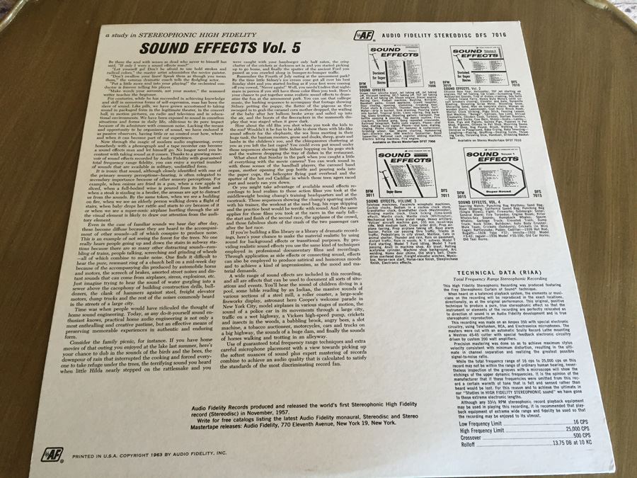 Sound Effects, Volume 5 - Audio Fidelity ‎- DFS 7016 [Photo 2]