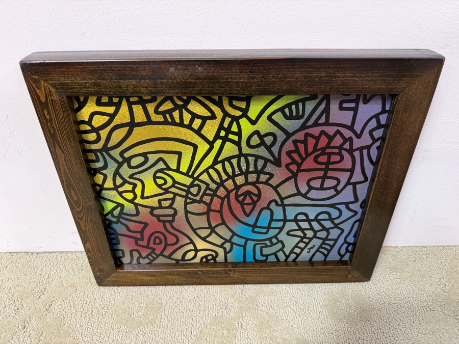 Santos Orellana (B. 1974, American) Original Acrylic Painting On Plywood Signed Bottom Right 'The Art Of Santos' Urban Pop Artwork 13' X 10' With Substantial Hand Painted Wooden Frame 16' X 13' Estimate $200-$250 [Photo 4]
