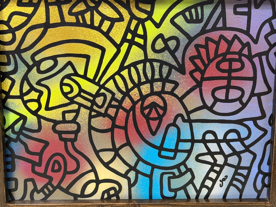 Santos Orellana (B. 1974, American) Original Acrylic Painting On Plywood Signed Bottom Right 'The Art Of Santos' Urban Pop Artwork 13' X 10' With Substantial Hand Painted Wooden Frame 16' X 13' Estimate $200-$250 [Photo 2]