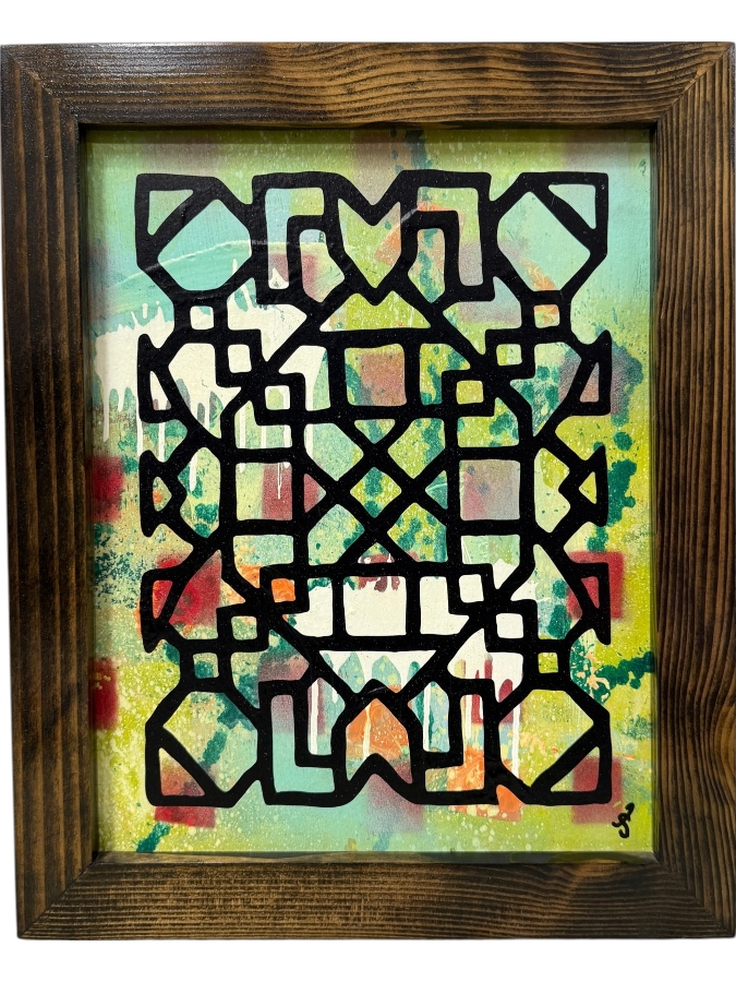 Santos Orellana (B. 1974, American) Original Acrylic Painting On Plywood Signed Bottom Right 'The Art Of Santos' Urban Pop Artwork 10' X 13' With Substantial Hand Painted Wooden Frame 13' X 16' Estimate $200-$250 