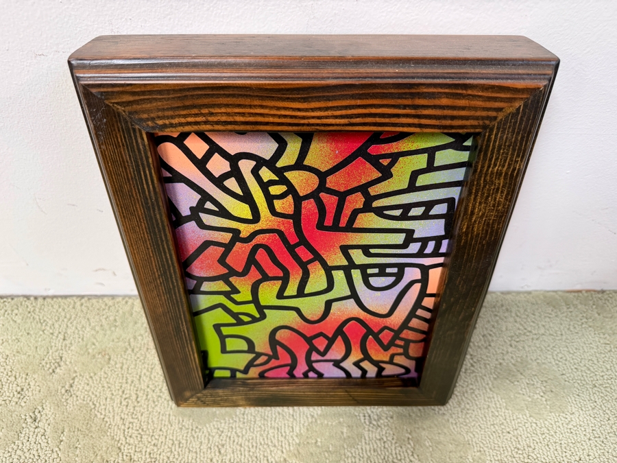 Santos Orellana (B. 1974, American) Original Acrylic Painting On Plywood Signed Verso 'The Art Of Santos' Urban Pop Artwork 7' X 9' With Substantial Hand Painted Wooden Frame  10' X 12' SO-MAR2020-078 Estimate $100-$125 [Photo 3]