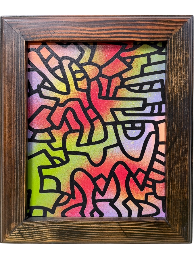 Santos Orellana (B. 1974, American) Original Acrylic Painting On Plywood Signed Verso 'The Art Of Santos' Urban Pop Artwork 7' X 9' With Substantial Hand Painted Wooden Frame  10' X 12' SO-MAR2020-078 Estimate $100-$125