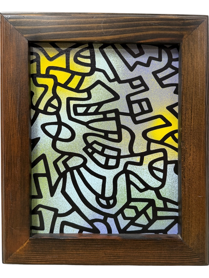 Santos Orellana (B. 1974, American) Original Acrylic Painting On Plywood Signed Verso 'The Art Of Santos' Urban Pop Artwork 7' X 9' With Substantial Hand Painted Wooden Frame 10' X 12' SO-MAR2020-092 Estimate $100-$125