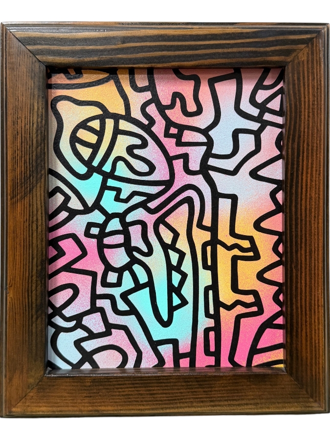 Santos Orellana (B. 1974, American) Original Acrylic Painting On Plywood Signed Verso 'The Art Of Santos' Urban Pop Artwork 7' X 9' With Substantial Hand Painted Wooden Frame 10' X 12' SO-MAR2020-081 Estimate $100-$125
