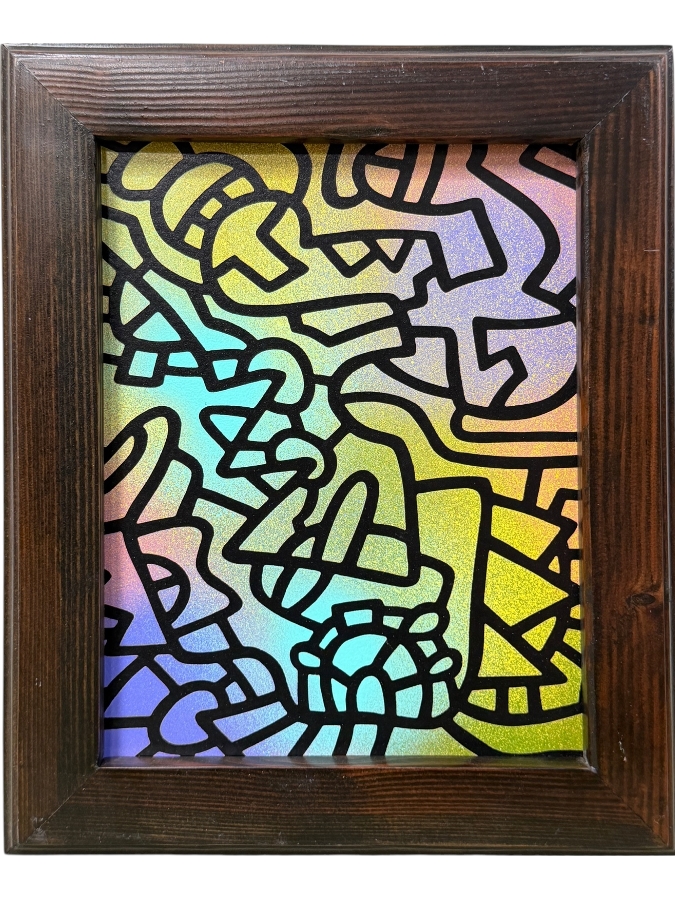 Santos Orellana (B. 1974, American) Original Acrylic Painting On Plywood Signed Verso 'The Art Of Santos' Urban Pop Artwork 7' X 9' With Substantial Hand Painted Wooden Frame 10' X 12' SO-MAR2020-089 Estimate $100-$125
