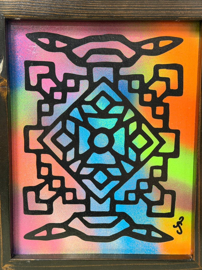 Santos Orellana (B. 1974, American) Original Acrylic Painting On Plywood Signed Bottom Right 'The Art Of Santos' Urban Pop Artwork 7' X 9' With Substantial Hand Painted Wooden Frame 10' X 12' Estimate $100-$125 [Photo 2]