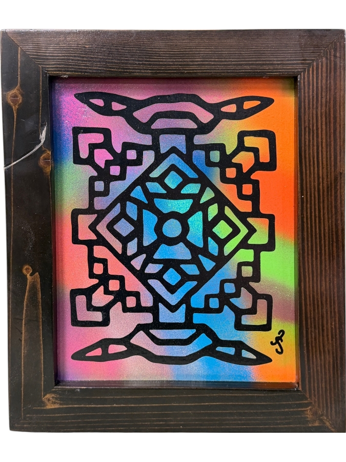 Santos Orellana (B. 1974, American) Original Acrylic Painting On Plywood Signed Bottom Right 'The Art Of Santos' Urban Pop Artwork 7' X 9' With Substantial Hand Painted Wooden Frame 10' X 12' Estimate $100-$125
