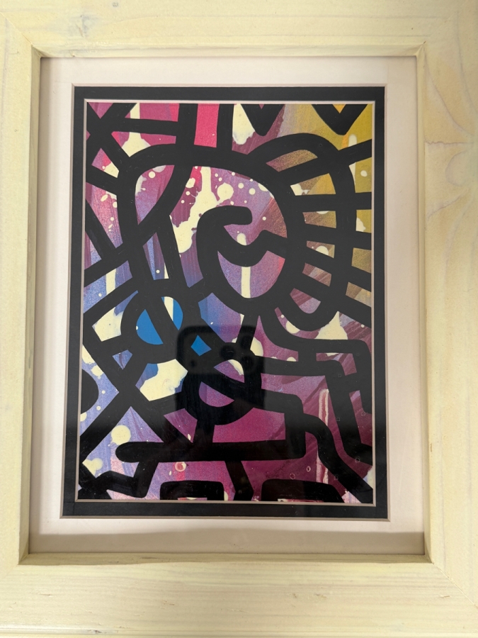 Santos Orellana (B. 1974, American) Original Acrylic Painting On Paper 'The Art Of Santos' Urban Pop Artwork 6' X 8' With Substantial Hand Painted Wooden Frame In Glass 10' X 12' Estimate $75-$100 [Photo 2]