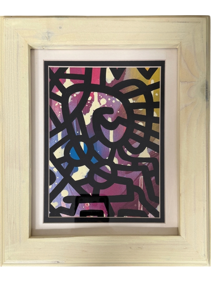 Santos Orellana (B. 1974, American) Original Acrylic Painting On Paper 'The Art Of Santos' Urban Pop Artwork 6' X 8' With Substantial Hand Painted Wooden Frame In Glass 10' X 12' Estimate $75-$100