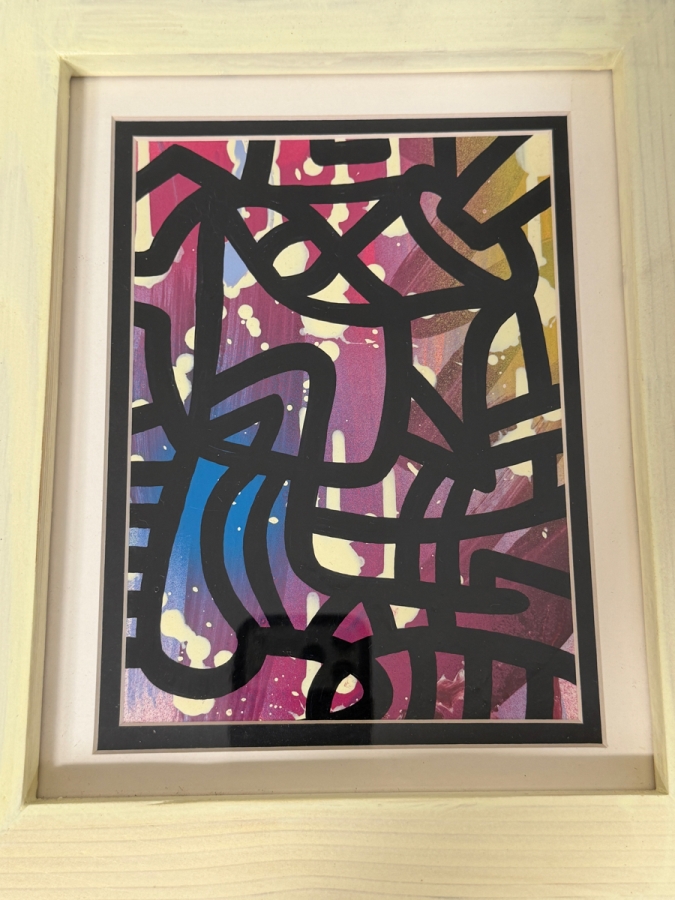 Santos Orellana (B. 1974, American) Original Acrylic Painting On Paper 'The Art Of Santos' Urban Pop Artwork 6' X 8' With Substantial Hand Painted Wooden Frame In Glass 10' X 12' Estimate $75-$100 [Photo 2]