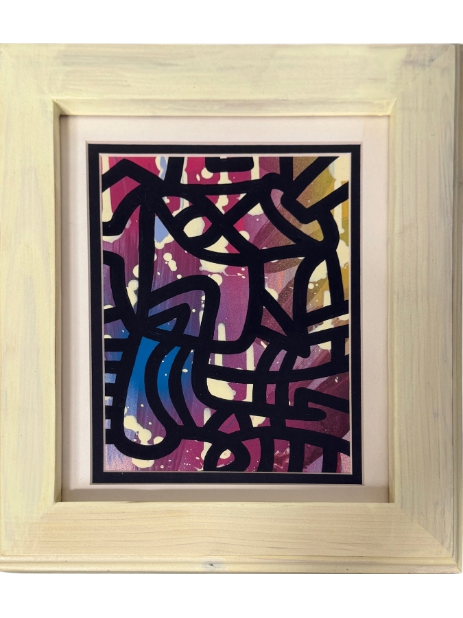 Santos Orellana (B. 1974, American) Original Acrylic Painting On Paper 'The Art Of Santos' Urban Pop Artwork 6' X 8' With Substantial Hand Painted Wooden Frame In Glass 10' X 12' Estimate $75-$100