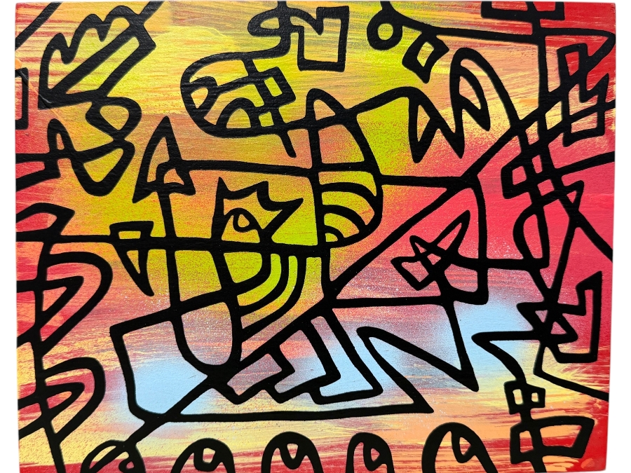 Santos Orellana (B. 1974, American) Original Acrylic Painting On Plywood Signed Verso 'The Art Of Santos' Urban Pop Artwork 10' X 8' SO-AUG2017-022 Estimate $125-$150