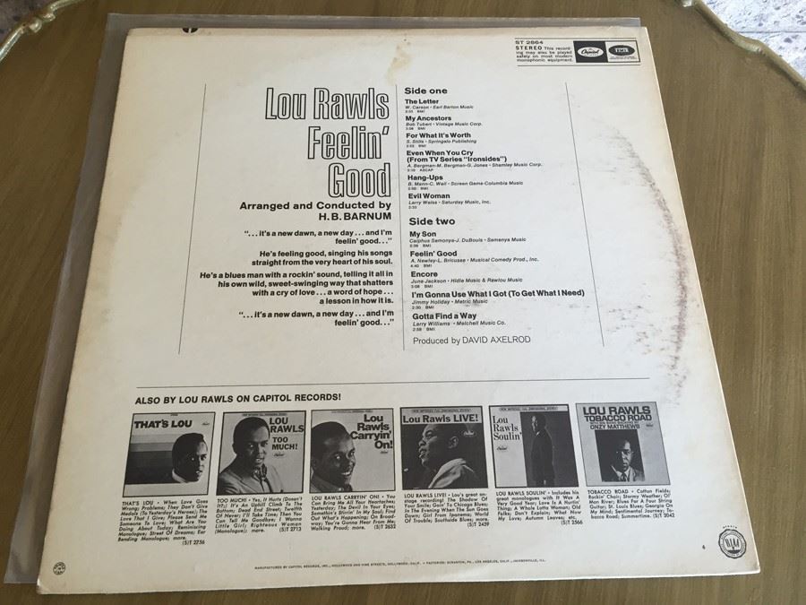 Lou Rawls ‎- Feelin' Good - Capitol Records ‎- ST 2864 [Photo 2]