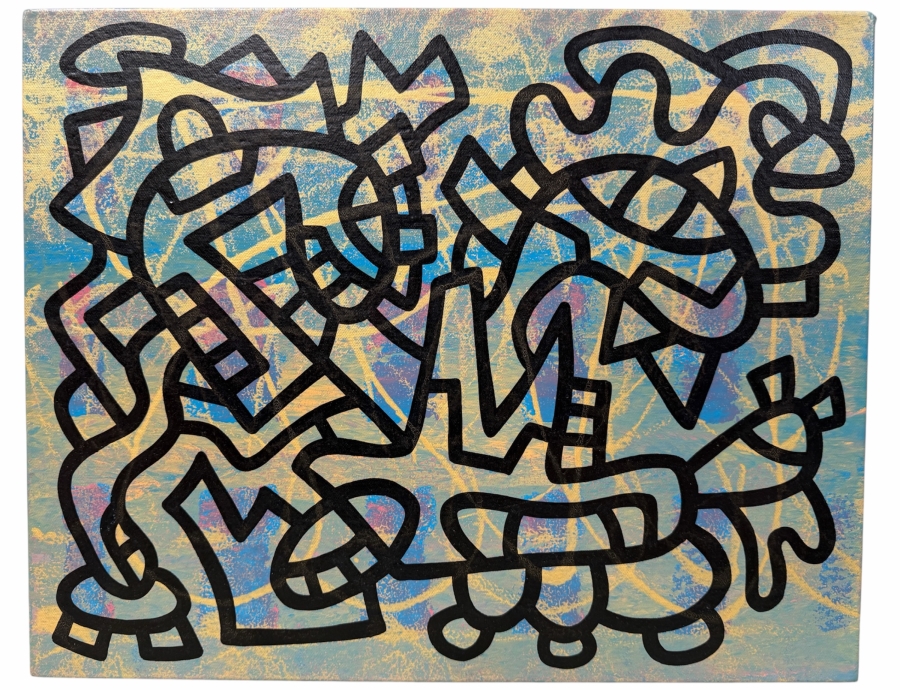 Santos Orellana (B. 1974, American) Original Acrylic Painting On Canvas 'The Art Of Santos' Urban Pop Artwork 20' X 16' Estimate $500-$600