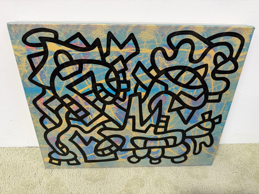 Santos Orellana (B. 1974, American) Original Acrylic Painting On Canvas 'The Art Of Santos' Urban Pop Artwork 20' X 16' Estimate $500-$600 [Photo 2]