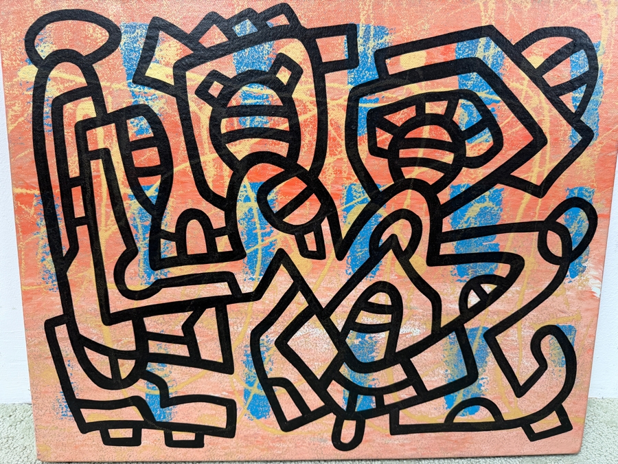 Santos Orellana (B. 1974, American) Original Acrylic Painting On Canvas 'The Art Of Santos' Urban Pop Artwork 20' X 16' Estimate $500-$600 [Photo 3]