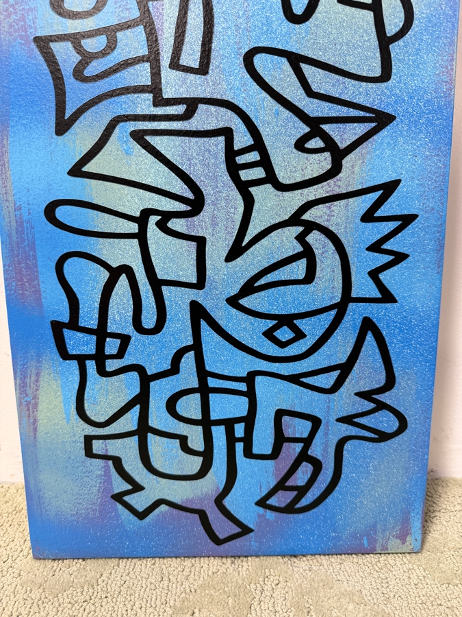 Santos Orellana (B. 1974, American) Original Acrylic Painting On Plywood 'The Art Of Santos' Urban Pop Artwork 12' X 36' With Solid Hand Painted Wooden Frame Estimate $650-$850 [Photo 2]