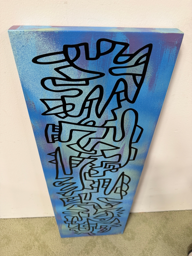 Santos Orellana (B. 1974, American) Original Acrylic Painting On Plywood 'The Art Of Santos' Urban Pop Artwork 12' X 36' With Solid Hand Painted Wooden Frame Estimate $650-$850 [Photo 5]
