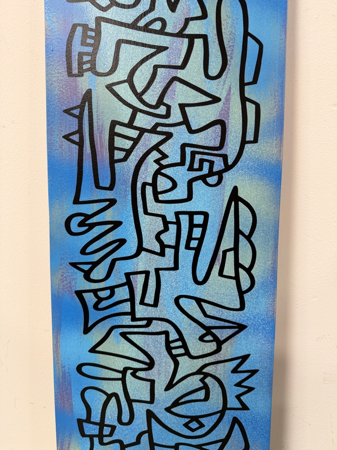 Santos Orellana (B. 1974, American) Original Acrylic Painting On Plywood 'The Art Of Santos' Urban Pop Artwork 12' X 36' With Solid Hand Painted Wooden Frame Estimate $650-$850 [Photo 3]