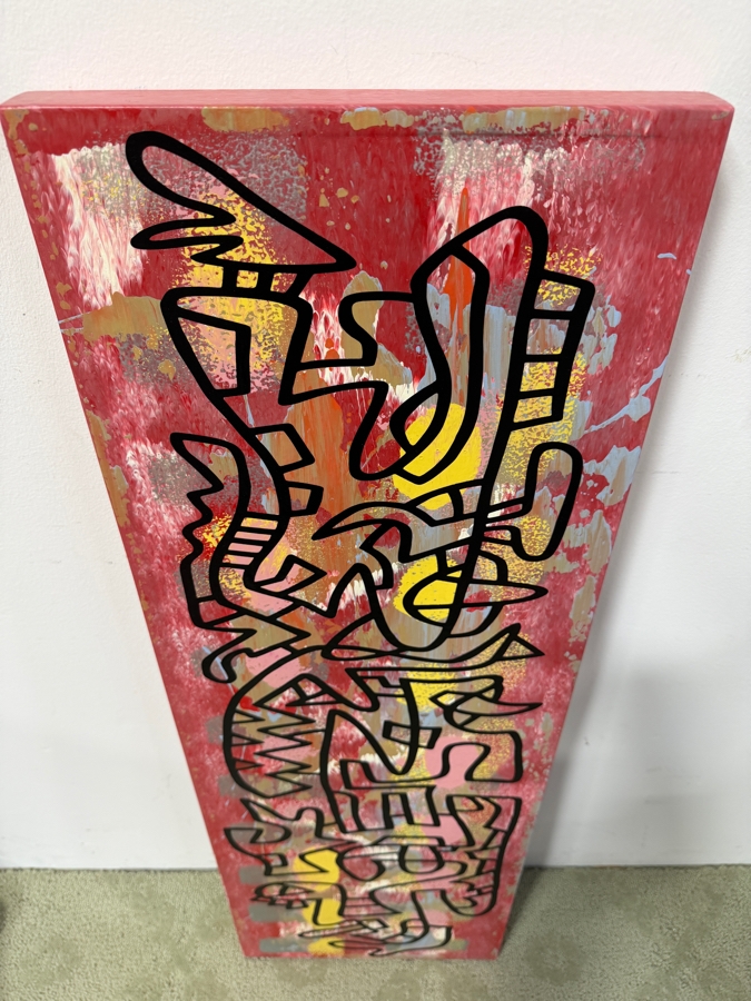 Santos Orellana (B. 1974, American) Original Acrylic Painting On Plywood 'The Art Of Santos' Urban Pop Artwork 12' X 36' With Solid Hand Painted Wooden Frame Estimate $650-$850 [Photo 5]