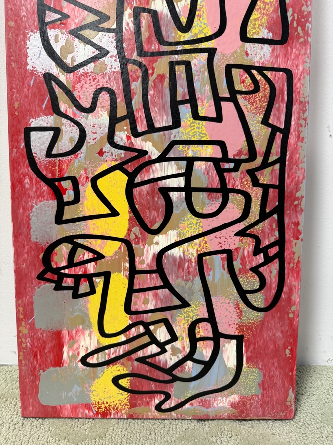 Santos Orellana (B. 1974, American) Original Acrylic Painting On Plywood 'The Art Of Santos' Urban Pop Artwork 12' X 36' With Solid Hand Painted Wooden Frame Estimate $650-$850 [Photo 2]