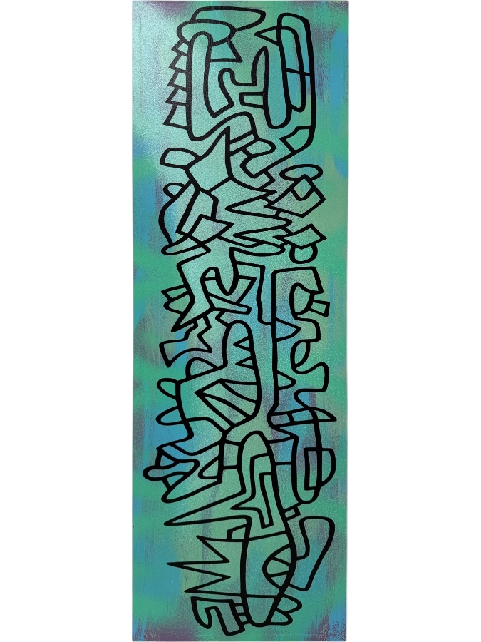 Santos Orellana (B. 1974, American) Original Acrylic Painting On Plywood 'The Art Of Santos' Urban Pop Artwork 12' X 36' Estimate $650-$850