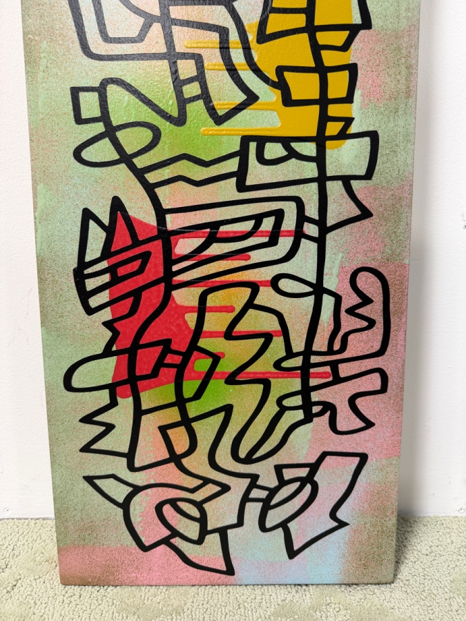 Santos Orellana (B. 1974, American) Original Acrylic Painting On Plywood 'The Art Of Santos' Urban Pop Artwork 12' X 36' With Solid Hand Painted Wooden Frame Estimate $650-$850 [Photo 2]