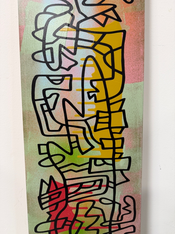 Santos Orellana (B. 1974, American) Original Acrylic Painting On Plywood 'The Art Of Santos' Urban Pop Artwork 12' X 36' With Solid Hand Painted Wooden Frame Estimate $650-$850 [Photo 3]