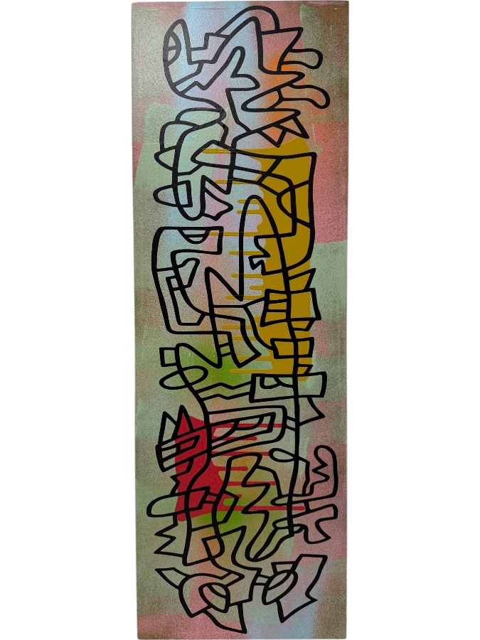 Santos Orellana (B. 1974, American) Original Acrylic Painting On Plywood 'The Art Of Santos' Urban Pop Artwork 12' X 36' With Solid Hand Painted Wooden Frame Estimate $650-$850
