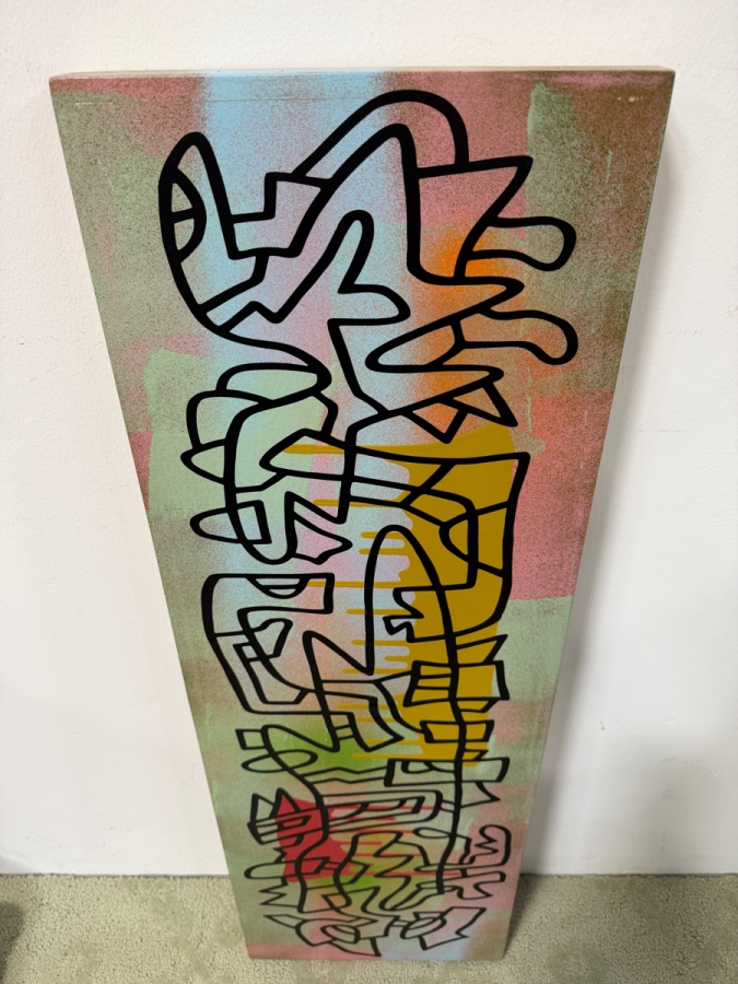 Santos Orellana (B. 1974, American) Original Acrylic Painting On Plywood 'The Art Of Santos' Urban Pop Artwork 12' X 36' With Solid Hand Painted Wooden Frame Estimate $650-$850 [Photo 5]