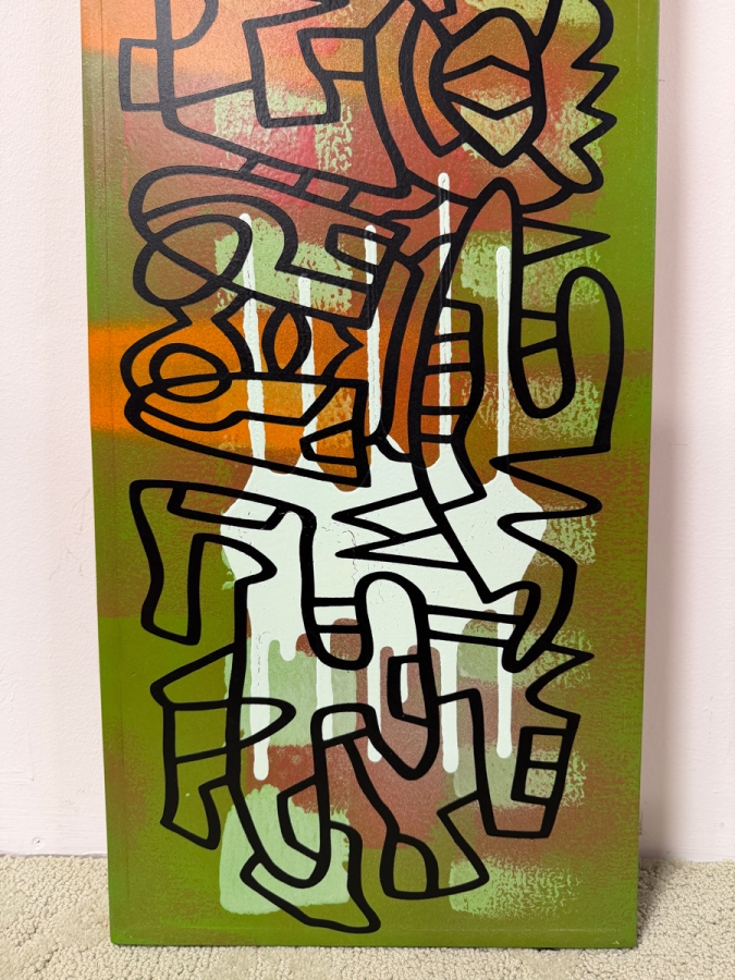 Santos Orellana (B. 1974, American) Original Acrylic Painting On Plywood 'The Art Of Santos' Urban Pop Artwork 12' X 36' With Solid Hand Painted Wooden Frame Estimate $650-$850 [Photo 2]