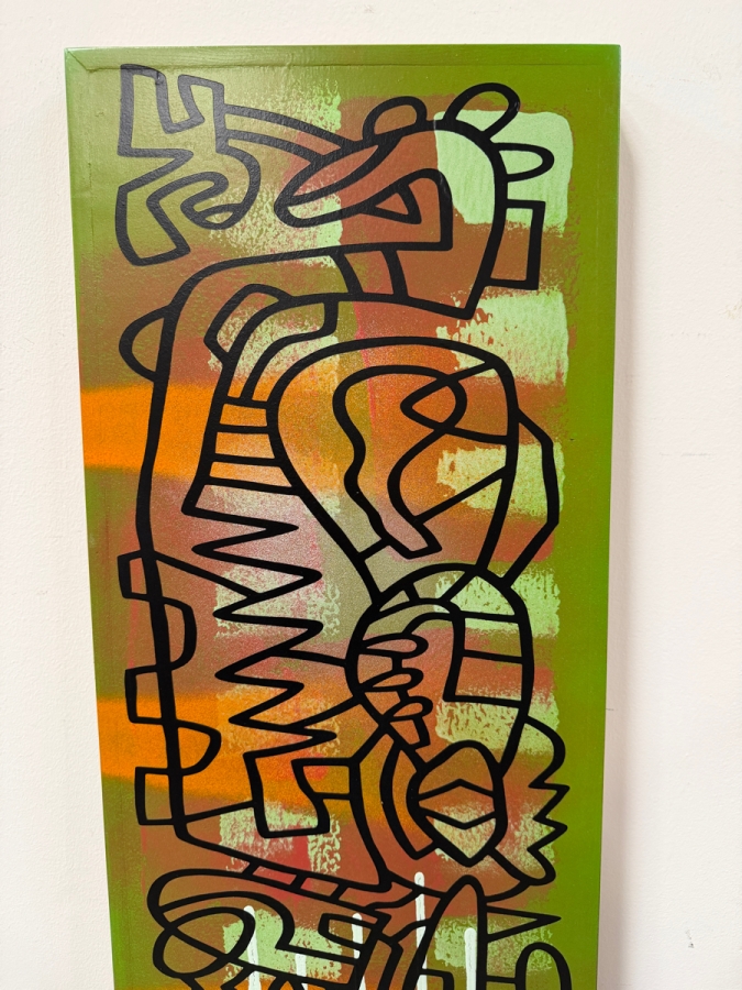 Santos Orellana (B. 1974, American) Original Acrylic Painting On Plywood 'The Art Of Santos' Urban Pop Artwork 12' X 36' With Solid Hand Painted Wooden Frame Estimate $650-$850 [Photo 4]
