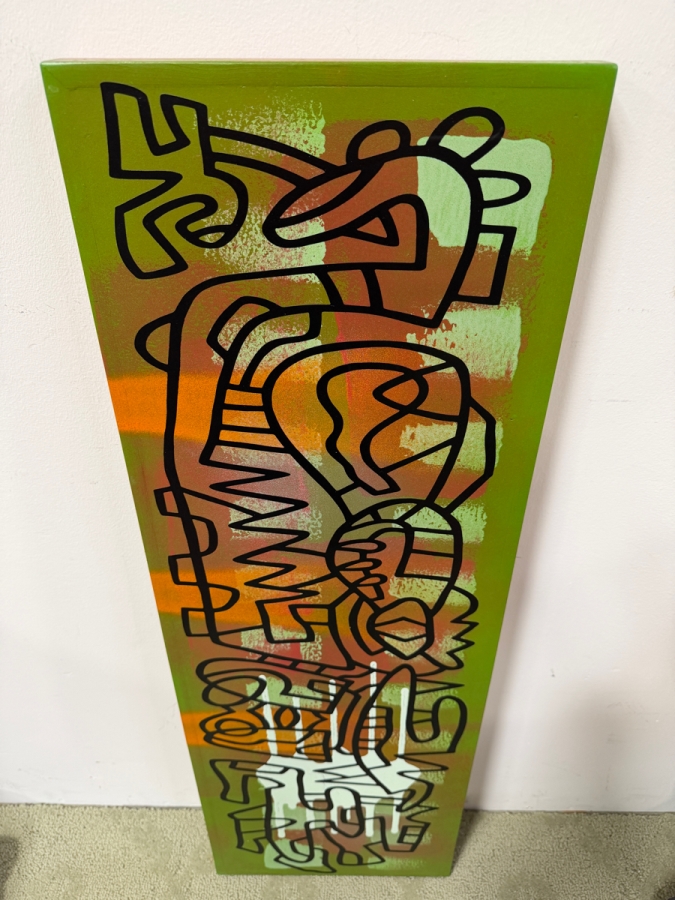 Santos Orellana (B. 1974, American) Original Acrylic Painting On Plywood 'The Art Of Santos' Urban Pop Artwork 12' X 36' With Solid Hand Painted Wooden Frame Estimate $650-$850 [Photo 5]