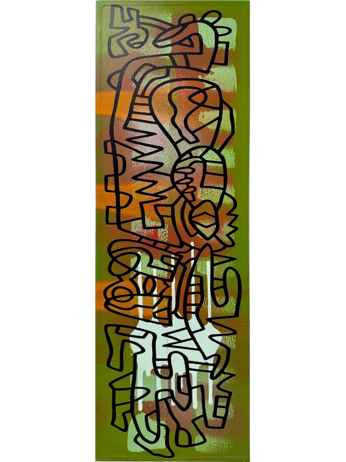 Santos Orellana (B. 1974, American) Original Acrylic Painting On Plywood 'The Art Of Santos' Urban Pop Artwork 12' X 36' With Solid Hand Painted Wooden Frame Estimate $650-$850