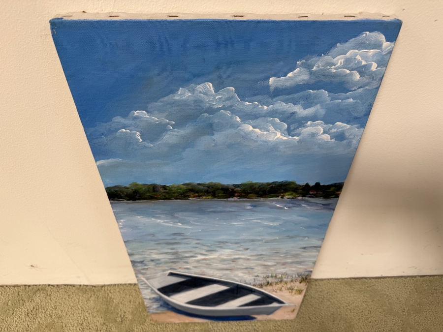 Gerrit Greve (1948-2024, Cardiff by the Sea, CA) Original Acrylic Painting On Canvas Titled 'Meadowlawn Boat #1' Dated 1993 Signed Lower Right And Verso 12' X 24' Estimate $250-$500 [Photo 4]