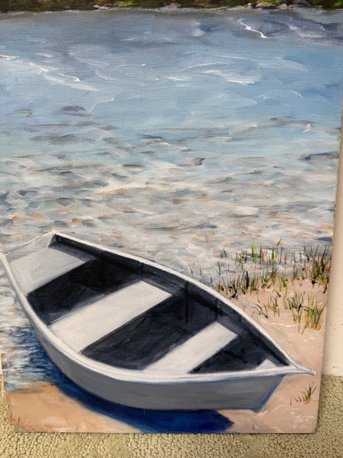 Gerrit Greve (1948-2024, Cardiff by the Sea, CA) Original Acrylic Painting On Canvas Titled 'Meadowlawn Boat #1' Dated 1993 Signed Lower Right And Verso 12' X 24' Estimate $250-$500 [Photo 2]