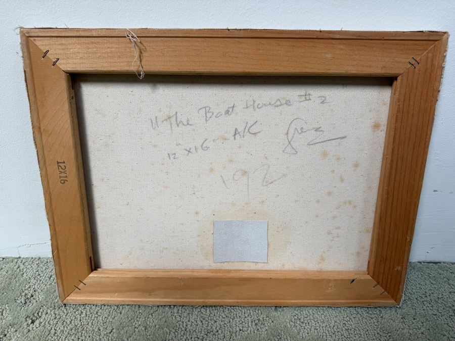 Gerrit Greve (1948-2024, Cardiff by the Sea, CA) Original Acrylic Painting On Canvas Titled 'The Boat House #2' Dated 1992 Signed Lower Right And Verso 12' X 16' Estimate $160-$320 [Photo 9]