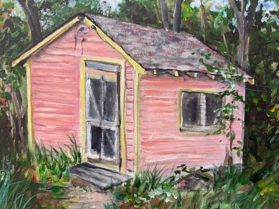 Gerrit Greve (1948-2024, Cardiff by the Sea, CA) Original Acrylic Painting On Canvas Titled 'The Boat House #2' Dated 1992 Signed Lower Right And Verso 12' X 16' Estimate $160-$320 [Photo 5]