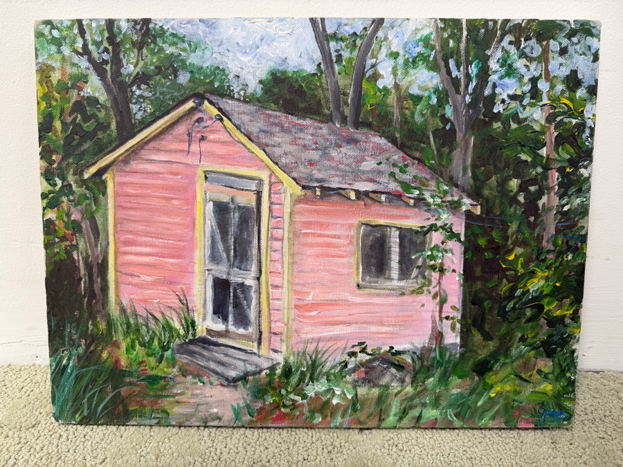 Gerrit Greve (1948-2024, Cardiff by the Sea, CA) Original Acrylic Painting On Canvas Titled 'The Boat House #2' Dated 1992 Signed Lower Right And Verso 12' X 16' Estimate $160-$320 [Photo 4]