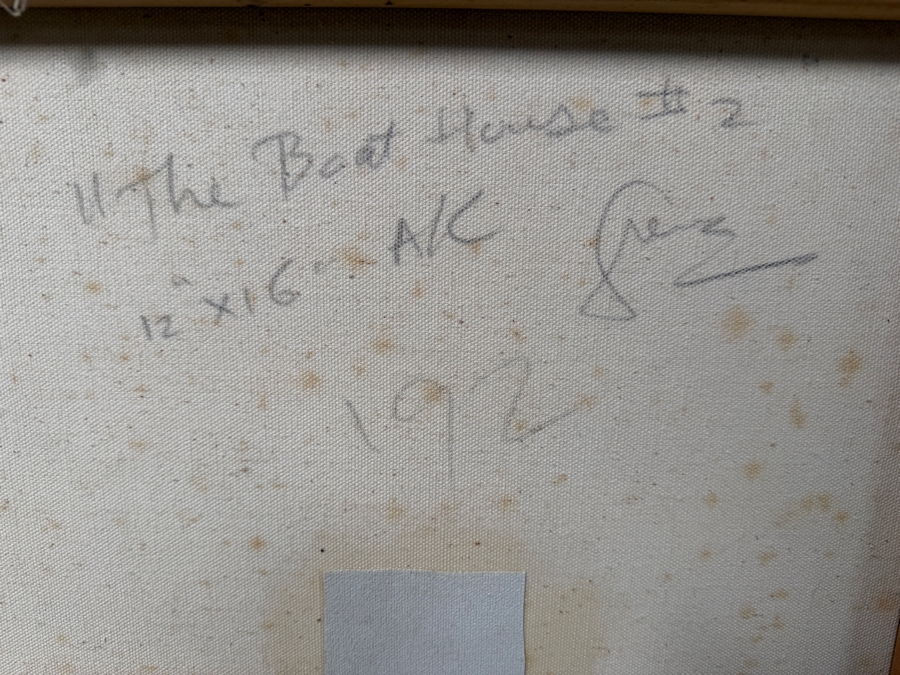 Gerrit Greve (1948-2024, Cardiff by the Sea, CA) Original Acrylic Painting On Canvas Titled 'The Boat House #2' Dated 1992 Signed Lower Right And Verso 12' X 16' Estimate $160-$320 [Photo 10]