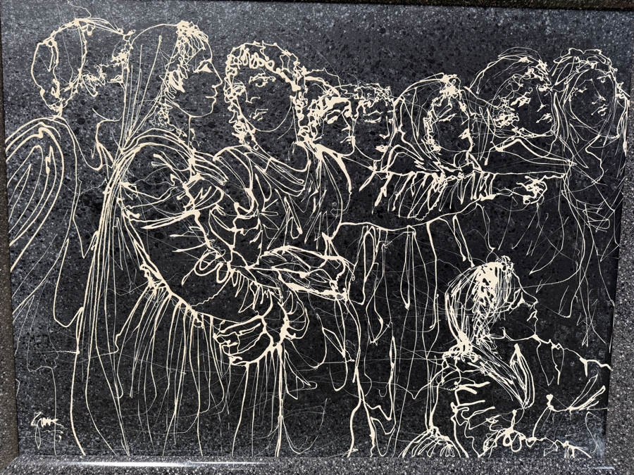 Gerrit Greve (1948-2024, Cardiff by the Sea, CA) Original Acrylic Drip Painting On Canvas Titled 'Witnesses - After DaVinci' Signed Lower Right 40' X 30' Framed 44.5 X 34.5 Estimate $1,000-$2,000 [Photo 2]